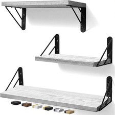3PCS Wood & Steel Wall Mounted Floating Shelves Shelf Display Storage Holder