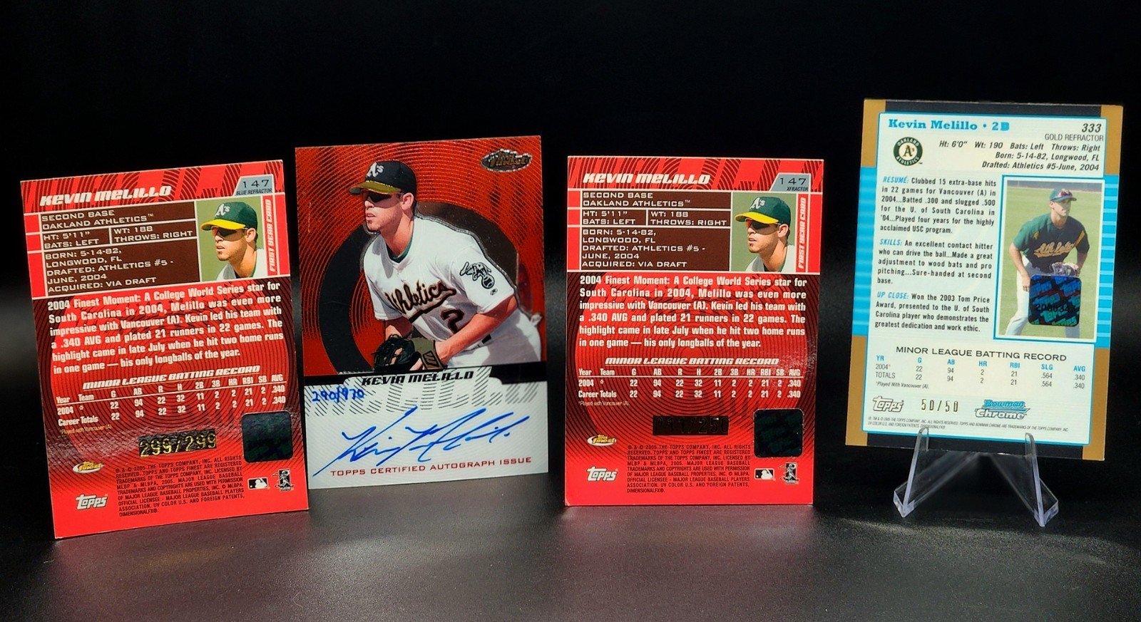 2005 Bowman Chrome 333 Gold Refractor Rookie Auto Last Print 50/50 Kevin Melillo view 4