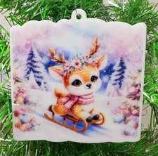 DEER Ornament - Winter Wonderland Sledding Deer Themed Christmas Ornament