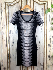 FRENCH CONNECTION Spotlight Fleck Jacquard Dress Black/Ivory Printed Bandage  