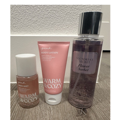 PINK Victoria's Secret Warm & Cozy Mist & Lotion, Flower Sorbet Mist, 2.5/8.4 f 