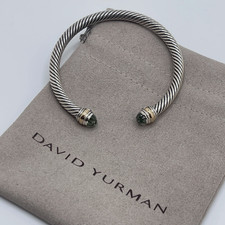 David 5mm Cable Sterling Silver Prasiolite and 14K Yellow Gold Bracelet