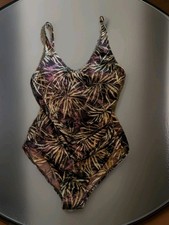 Vintage Speedo Flattering Tropical Floral Print Deep Purple One Piece Swimsuit