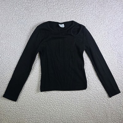 Zara Girls Size 9 Black Ribbed Long Sleeve Cutout Shoulder Top Size 134