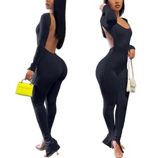 Long Sleeve Backless Black Jumpsuit