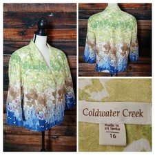 Coldwater Creek Jacket Size 16 Watercolor Botanical 3/4 Sleeve One Button