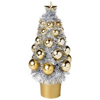 Premier Mini Weihnachtsbaum 21Cm Tinsel Deko - Silber Mit Gold Kugeln