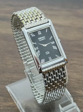 Vintage Seiko Slim Quartz Men's Wrist Watch -Black Roman Dial-Stainless Steel - Image 3