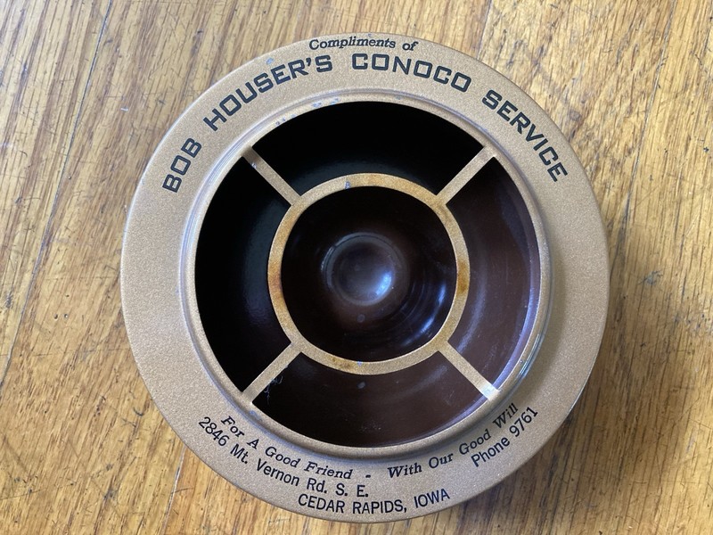 Vintage Bob Houser’s Conoco Service Cedar Rapids  Iowa Advertising Ashtray