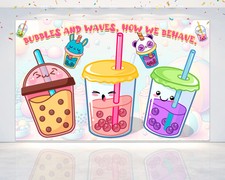 5x3 FT Boba Tea Birthday Backdrop Bubbles Waves How We Behave