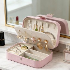 Portable Multi-Compartment Jewelry Box with Velvet Lining - Travel-Friendly Pink
