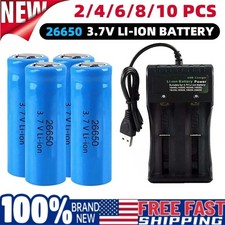 26650 Battery 3.7V Li-ion Rechargeable Batteries Cell /2 Slot Charger LOT 2-10X