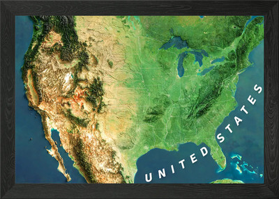 USA Relief Karte gerahmt Wandbild Poster Leinwanddruck Bild