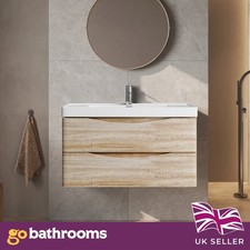 Image of Light Ash Wall Hung Vanity Unit Resin Basin Bathroom Storage Cabinet 900mm
