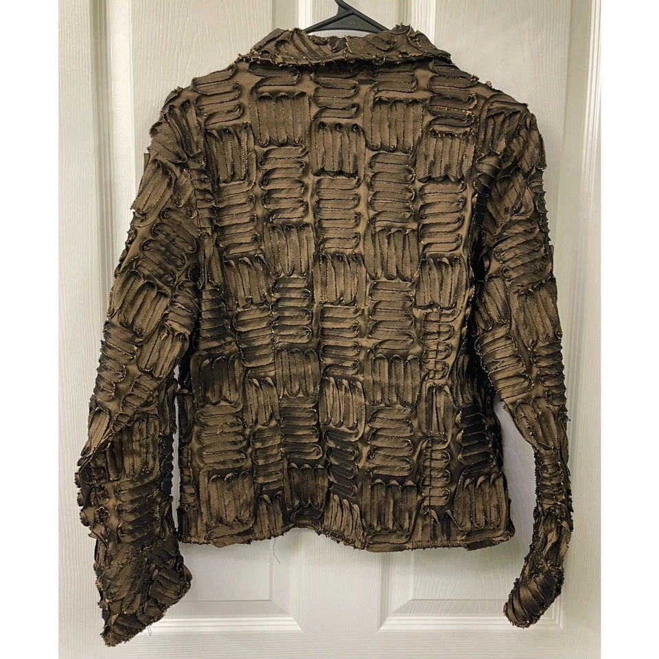 Samuel Dong Texturizado Arte Para Usar Cremallera Media Manga Larga Blazer Chaqueta Bronce Foto 2 de 4