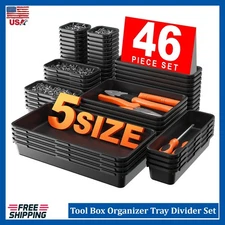 【𝟰𝟲𝗣𝗖𝗦】【5 Size】 Tool Box Organizer Tray Divider Set 【Black】 Desk Drawer