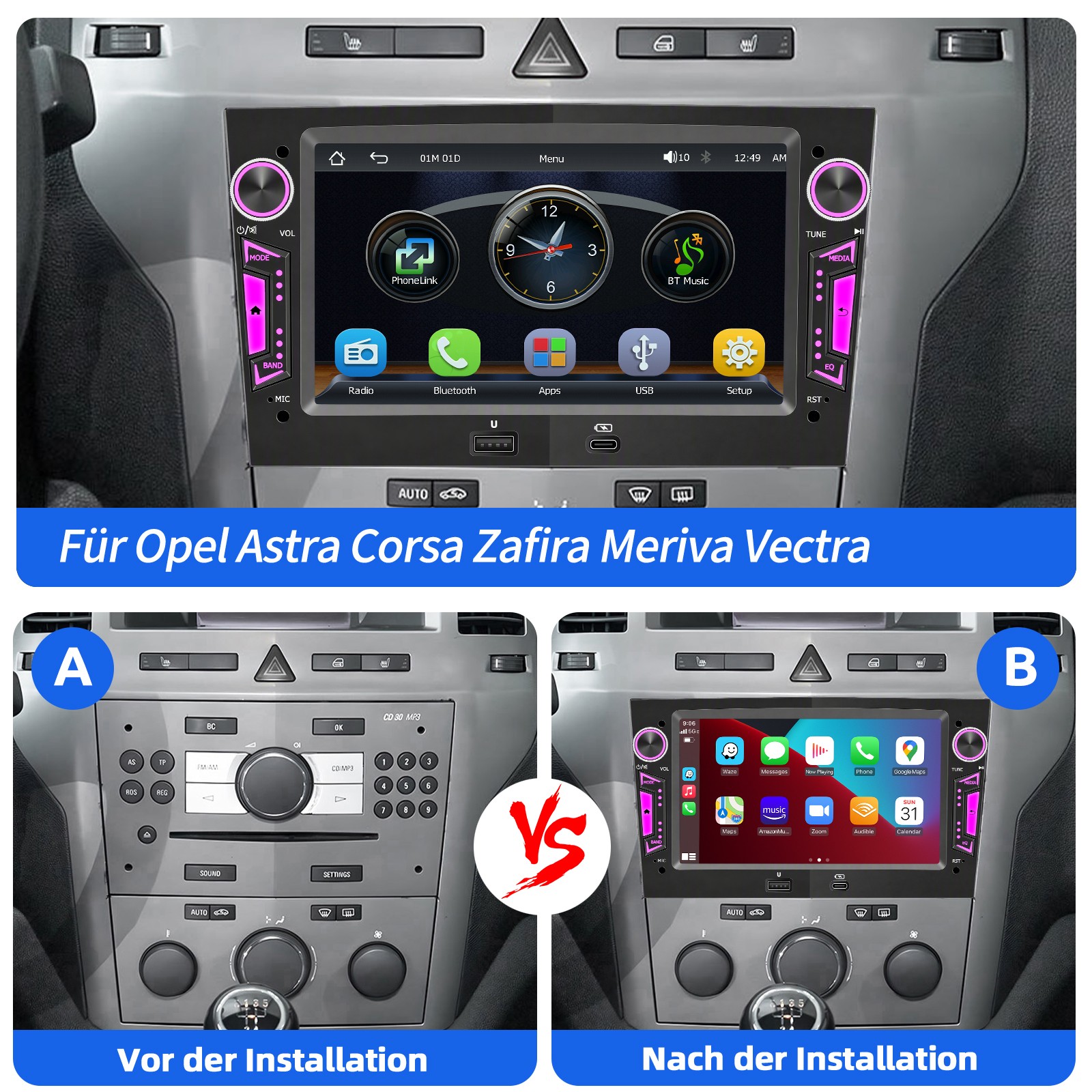 Per Opel Corsa D 2007-2012 7" Android Auto Carplay Autoradio SWC RDS AM/FM BT5.0 foto 4