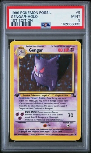1999 POKEMON FOSSIL 1ST EDITION #5 GENGAR-HOLO PSA 9