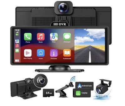 Wireless Apple Carplay Screen for Car with 4K Dash Cam, 10.26'' 