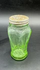 Vintage Hazel Atlas Green Depression Glass Shaker with Lid Uranium Glows