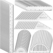 Tenare 72 Pcs Plastic Clear Math Set Includes Protractor Triangle clear