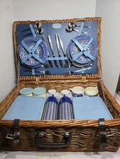 Made in England BROOKS BROTHERS Large Size WICKER PICNIC BASKET SET