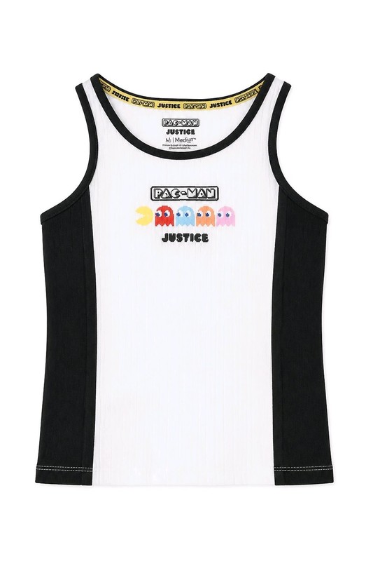 NWT Justice Girls Pac-Man Ribbed Racerback Tank Top Size L (12/14) Built-In Bra