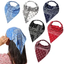 6-Pack Boho Triangle Hair Scarf Headband for Women - Elastic, Large, Paisley Pri