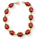 Vintage Enamel Red & Black Ladybug Link Bracelet 6.75" Costume Jewelry Gold Tone