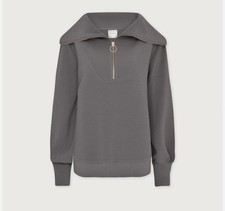 Varley Women's Vine Half Zip Ottoman Sweatshirt Ribbed Knit Gray XS