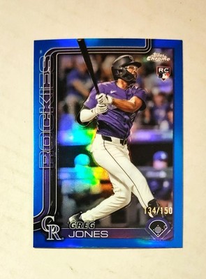 Greg Jones 2025 Topps Chrome RC BLUE REFRACTOR 134/150 Rockies #265 Raw z14
