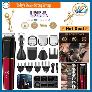 Imperméable 6-in-1 Kit de grooming pour les hommes Sans fil de cheveux Corps Trimmer rouge