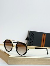 Zegna EZ0242 Sunglasses Black Gold Round Brown Gradient Lenses 51-21-145