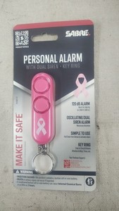 SABRE  Personal Safety Alarm Keychain Pink Key Accessory Dual-Siren Cancer Aware