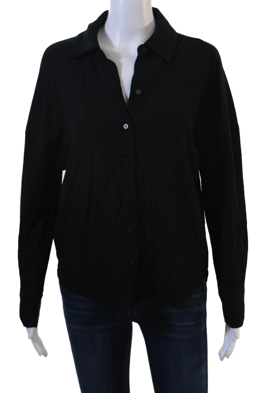 MNG Womens Basic Black Collared Button Up 3/4 Sle… - image 1