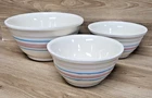 Set of 3 Vintage OLD STOCK McCoy Nelson Stoneware Pink Blue Stripes Mixing Bowls