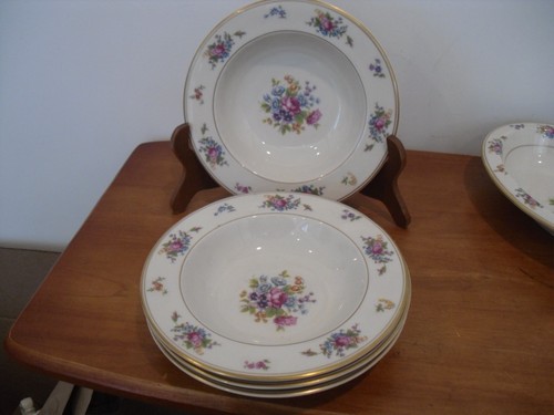 Lamberton Ivory China Rose Of Lamberton 4 SOUP Bowls MADE IN THE U.S.A. 8"