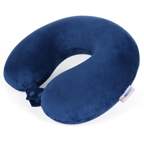 Travel Neck Pillow - Navy Blue Head & Neck Support for Airplane & Car Trips  