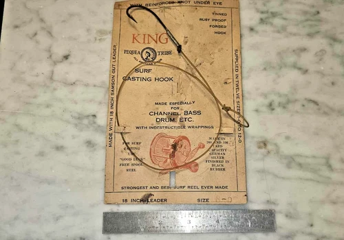Vintage King Pequea Tribe Surf Casting Hook on Card – 18" Samson Gut Leader – Ch