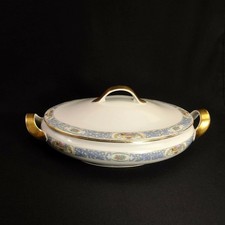 Bavaria Hutschenreuther Oval Covered Vegetable Bowl Amherst Blue Gold 1925-1939