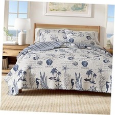 Coastal Quilt Bedding Set, Summer Coastal Quilt King / California King Navy