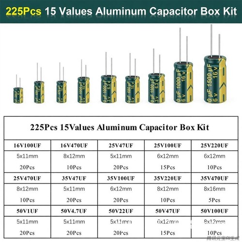 225PCS Green Electrolytic Capacitors Kit 16V-50V 15Vals Fast Ship - Picture 5 of 8