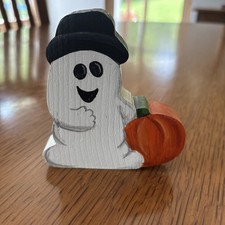 Ghost Shelf Sitter Halloween Decor Wood Cutout Figure Pumpkin Spook