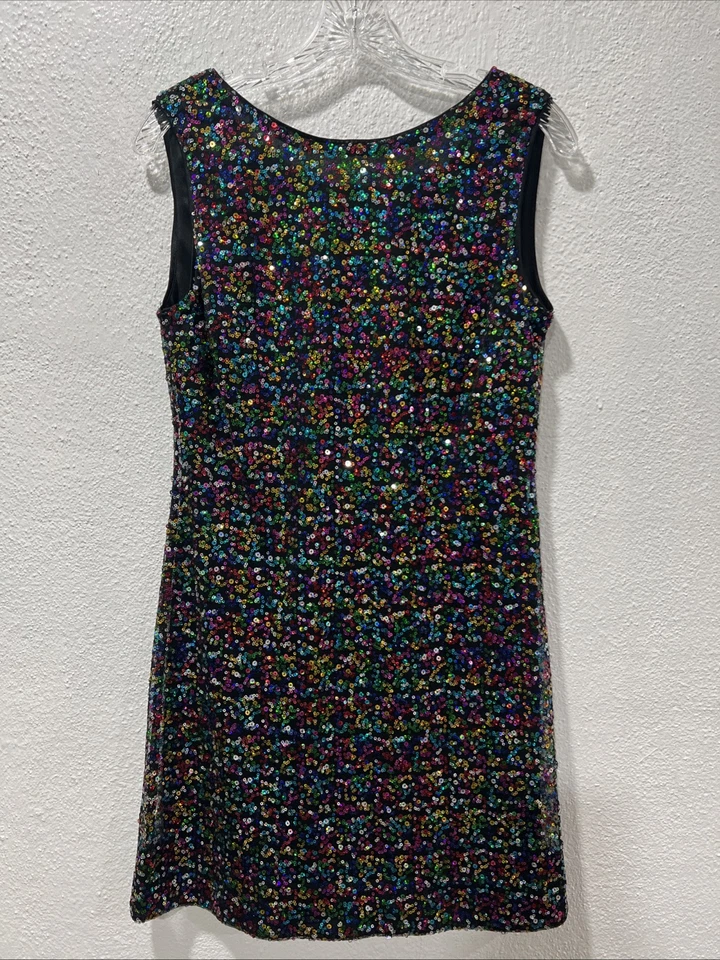 Betsey Johnson Y2K Rainbow Sequen Sheer Mesh Mini Party Cocktail  Size 4 - Image 2 of 4