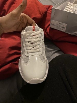 PRADA Men's White/Gray Low Top Lace-Up Athletic Sneakers AJ3390