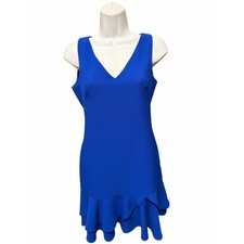 Women’s Royal Blue Sleeveless V-Neck Ruffle Hem Shift Dress Size Large