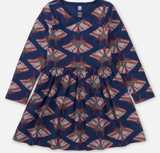 Tea Collection Girls Cotton Wrap Front Twirl Dress Navy Butterfly Print size 7