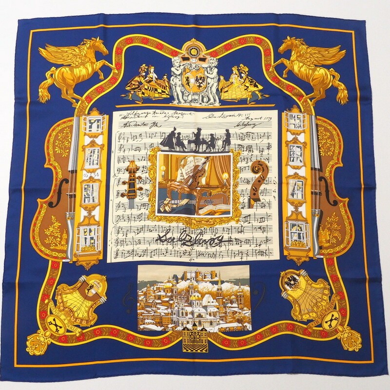 Hermes Salzburg 90 Silk Scarf Twill Large Sheet Music Violin Design