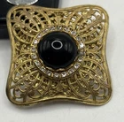 Vintage Miriam Haskell Goldtone Filigree Pin with Black Cab Stone & Crystals