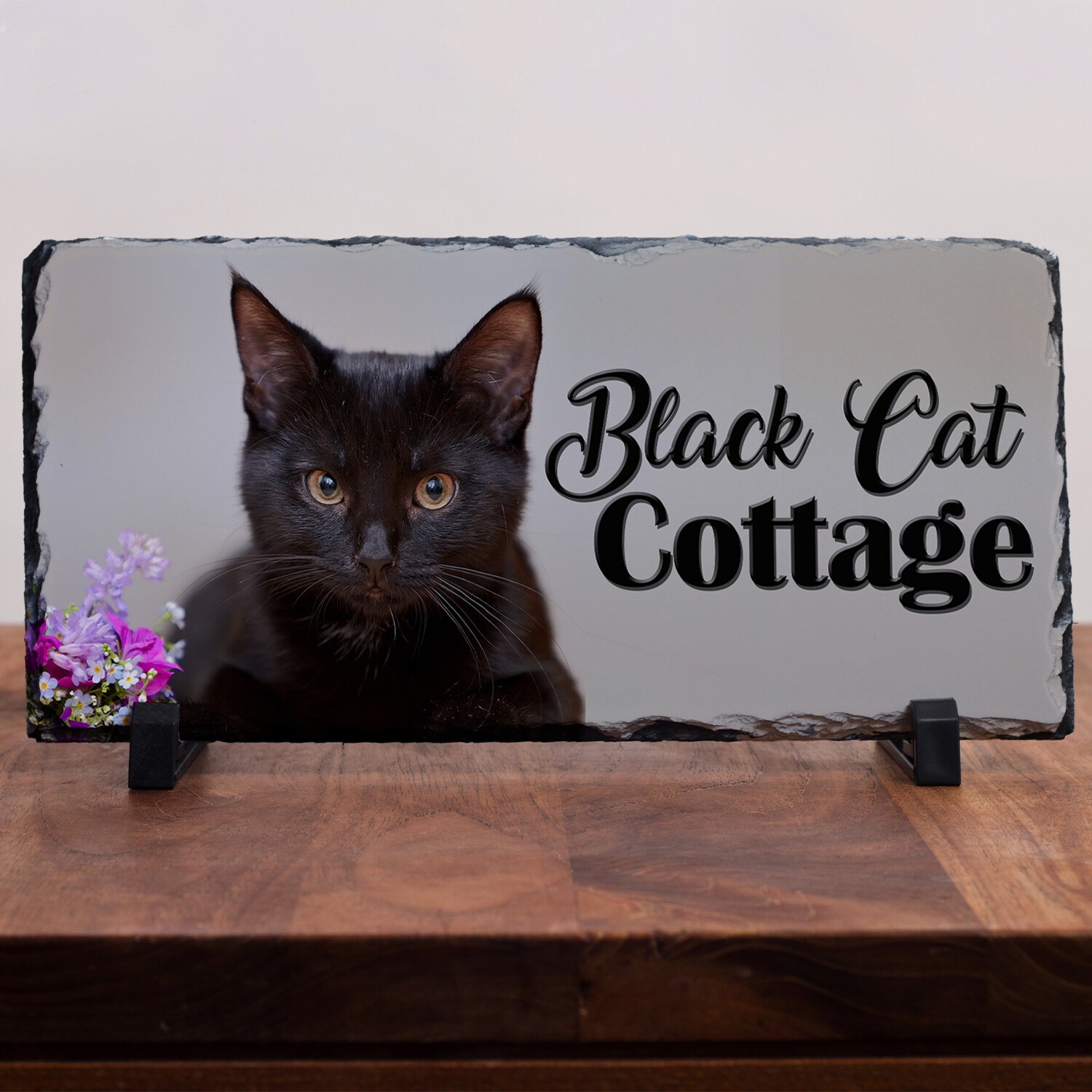 Black Cat House Number Slate Name Gate Sign Plaque Door Personalised